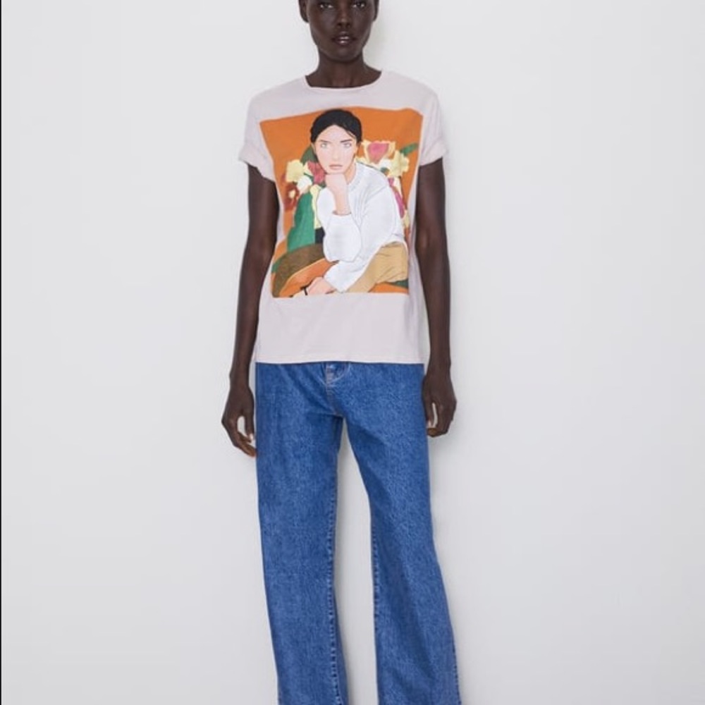 ZARA Front Print Tshirt Sand